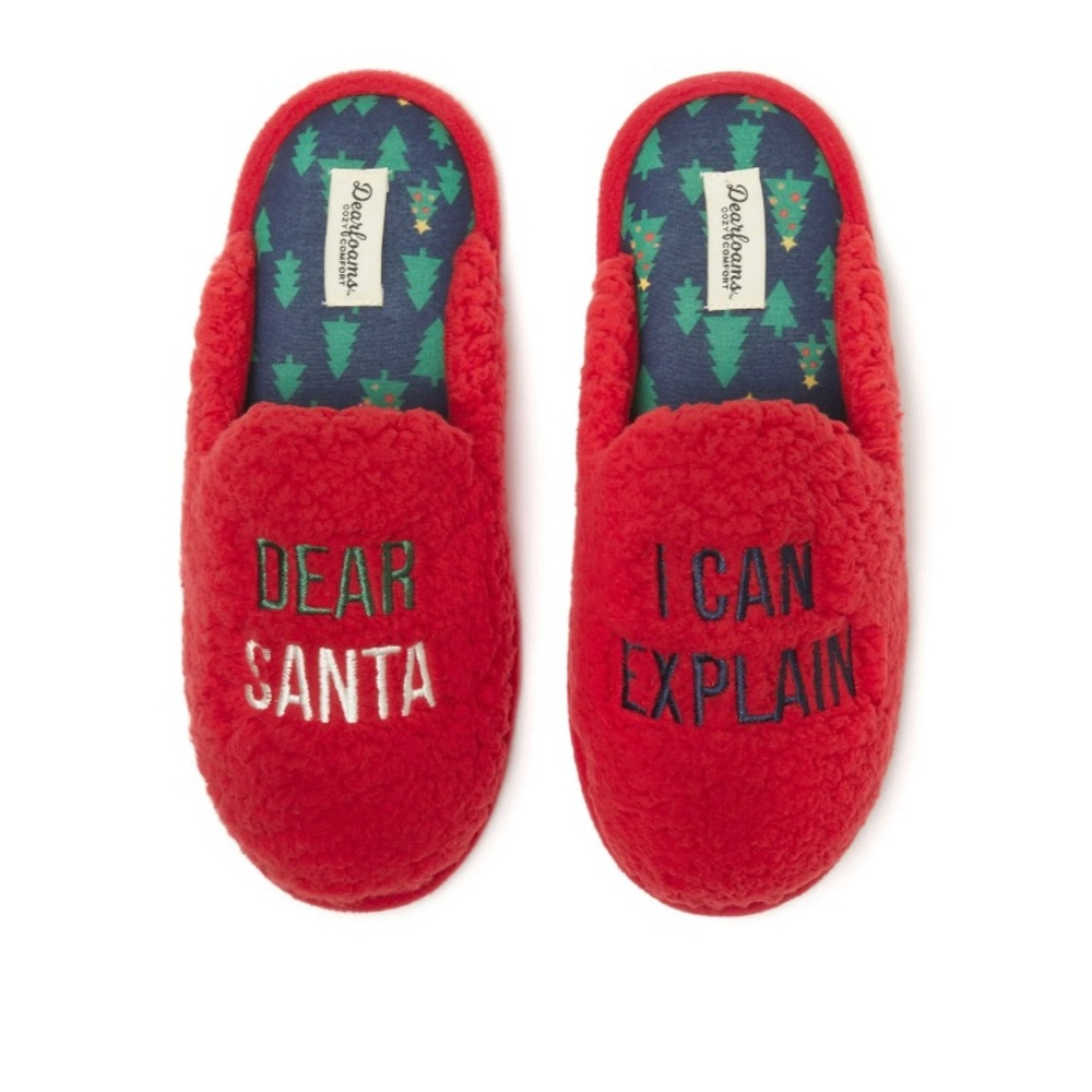 Dearfoams Cozy Comfort Women's Red Teddy Novelty Scuff Slippers Various Sizes